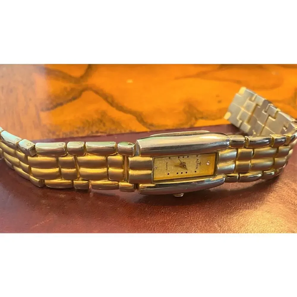 Women's Action Dress Watch, Gold Tone Bracelet Band, Gold Face